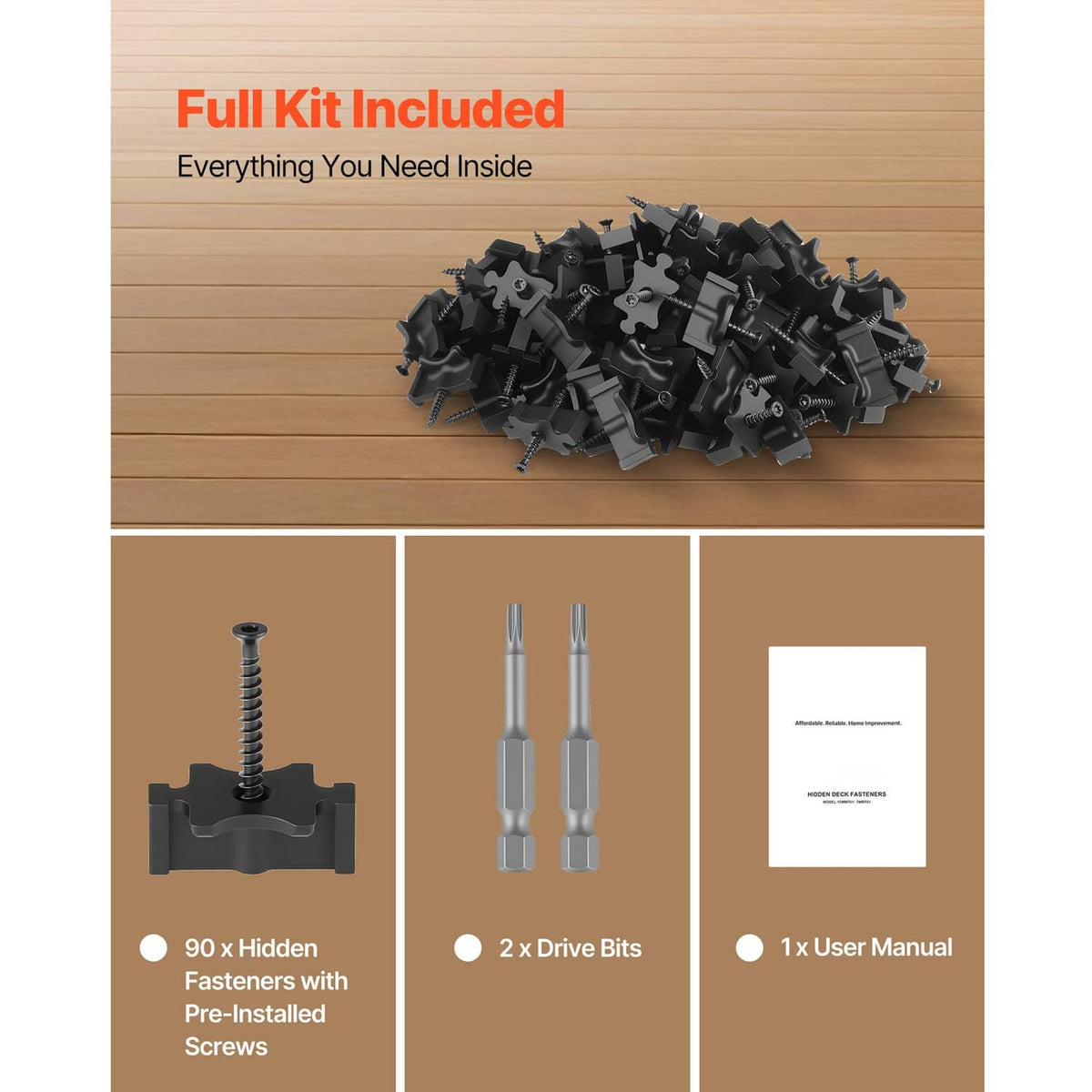 90-piece black deck T-clip hidden fastener kit with preinstalled screws