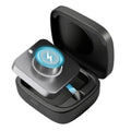 Black wireless charging case with lid open and illuminated charging ring