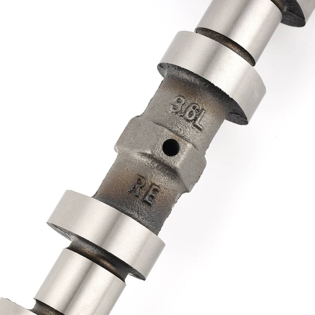 Right side exhaust camshaft close-up of stamped silver fork-like support