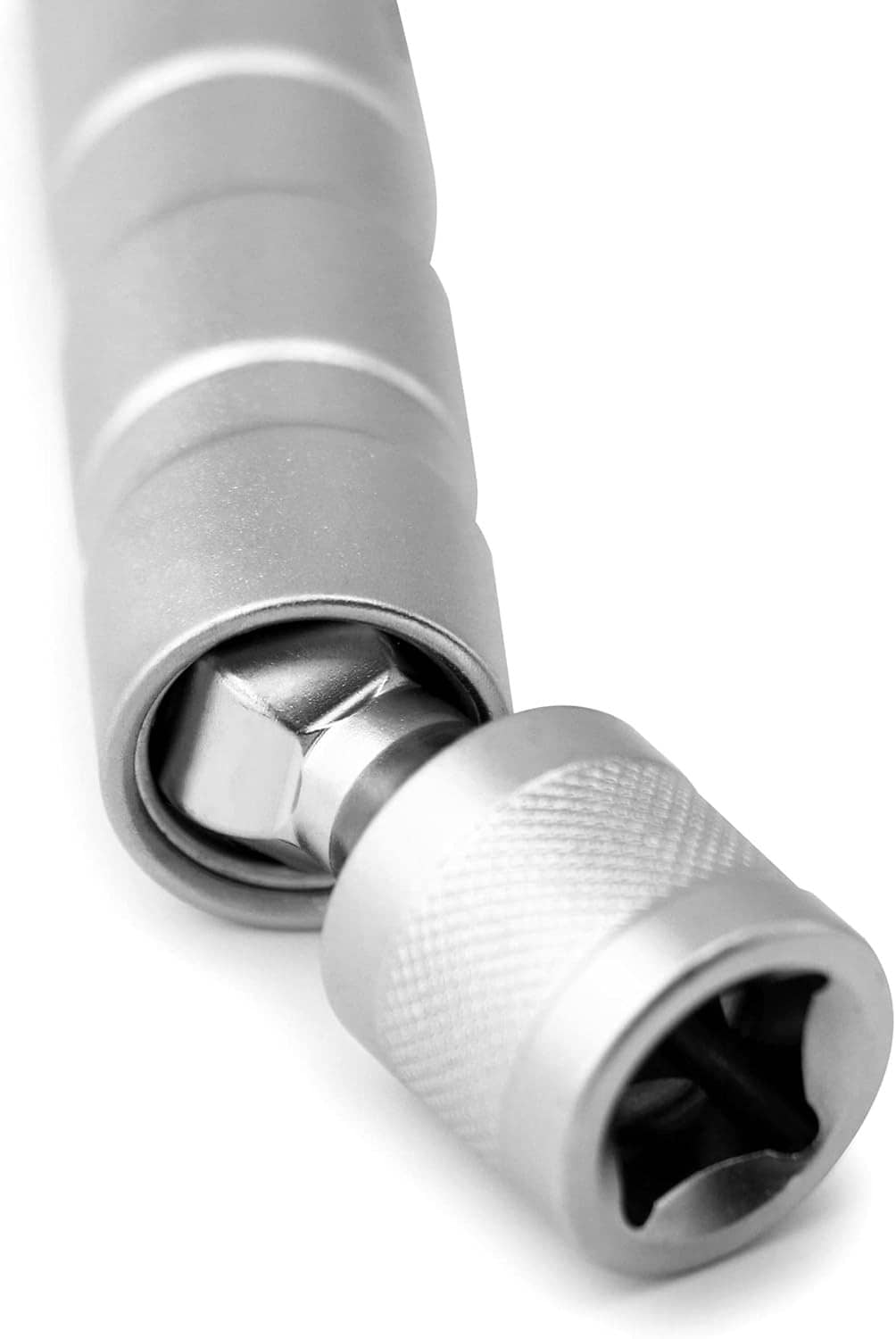 Magnetic spark plug socket with textured grip and deep thin-wall body