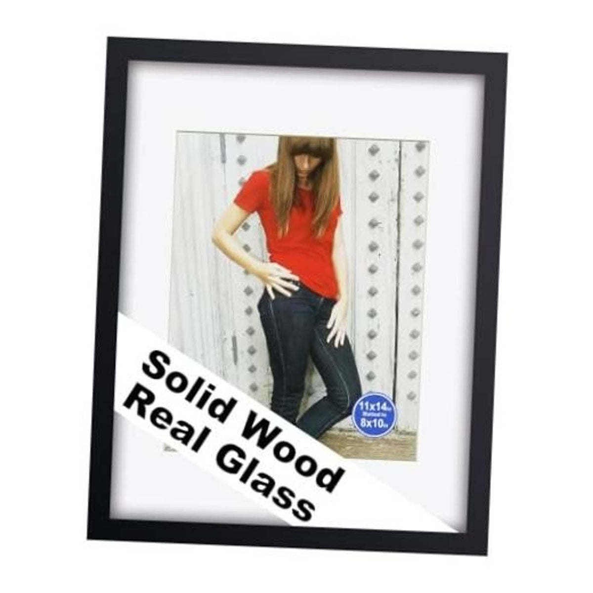 Black solid wood picture frame with clear glass, holding a photo print