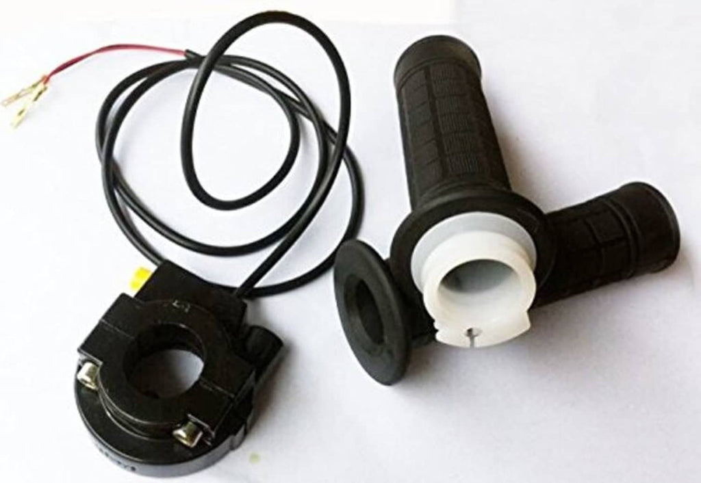 Bicycle throttle kill switch kit with black rubber grip, wiring, and sensor ring