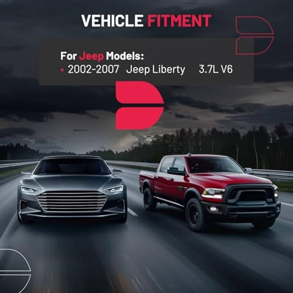 Vehicle fitment banner with cars and a red truck on a highway