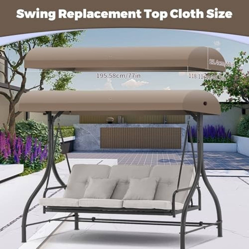 Beige porch swing replacement canopy top with size markings and curved front panel