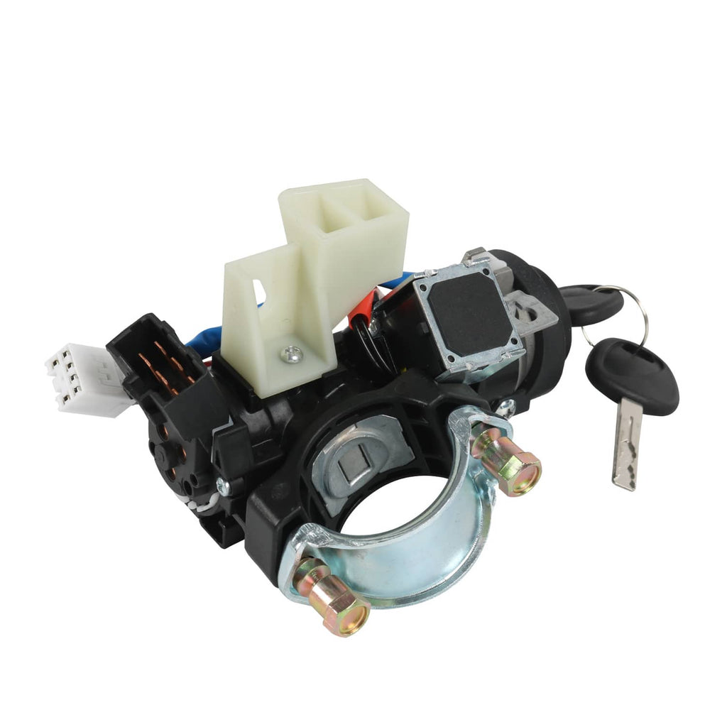 Ignition lock switch assembly with key cylinder, wiring blocks, and two keys