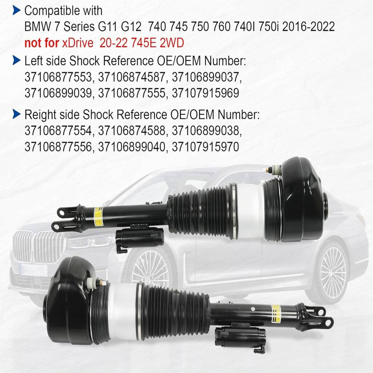 Pair of front/rear air suspension struts with black rubber bellows and mounting arms.