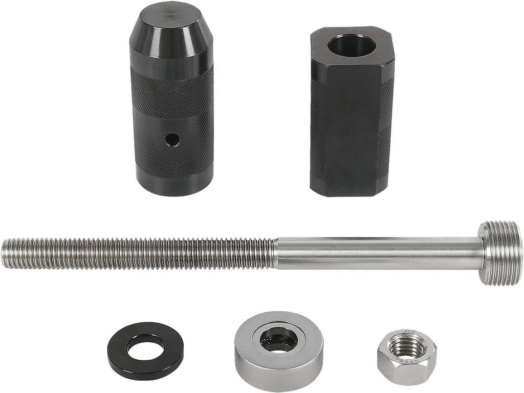 Injector sleeve remover/installer tool set with threaded rod, sleeves, and washers