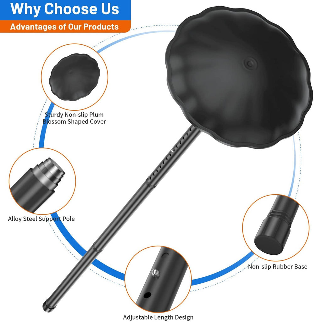 Black support pole with non-slip rubber base and blossom-shaped cover