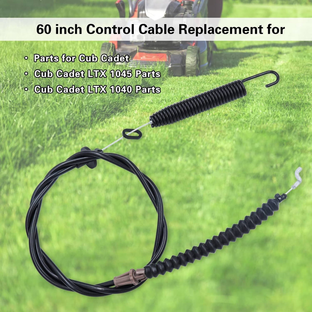 Black deck engagement control cable with coiled spring section and two cable ends