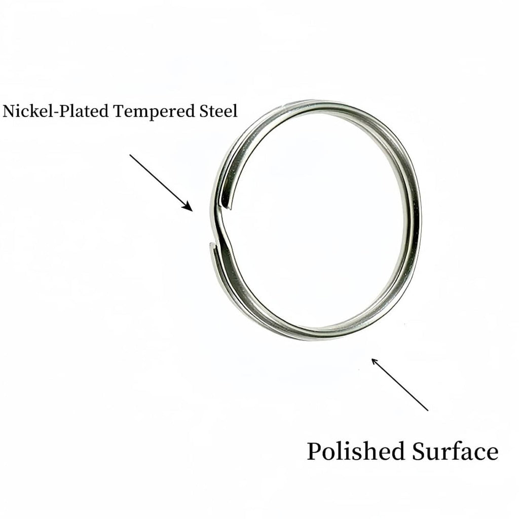 Nickel-plated tempered steel split key ring, polished silver finish