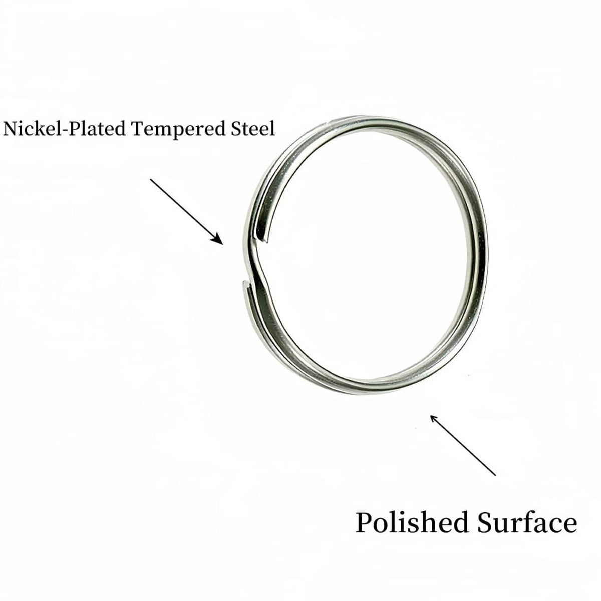 Nickel-plated tempered steel split key ring, polished silver finish