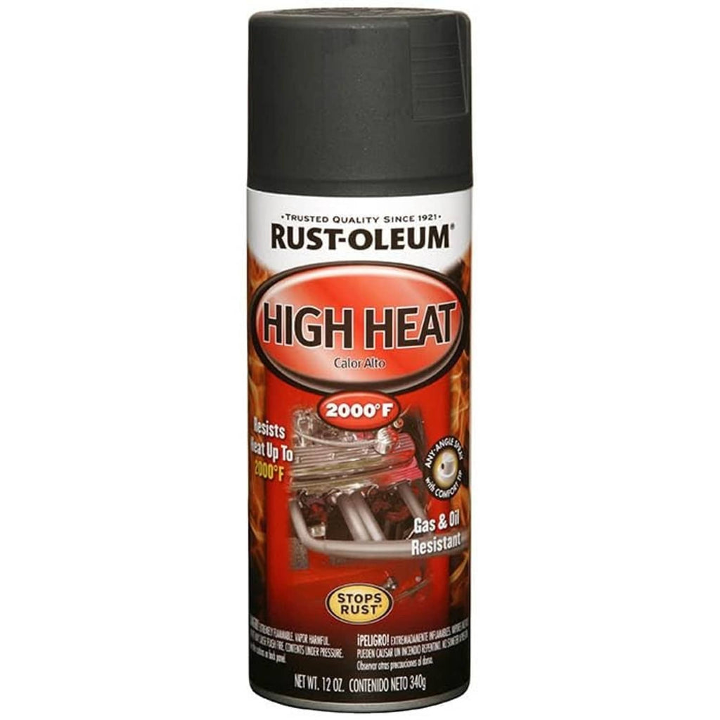 Rust-Oleum High Heat spray paint can with 2000°F rating, flat black
