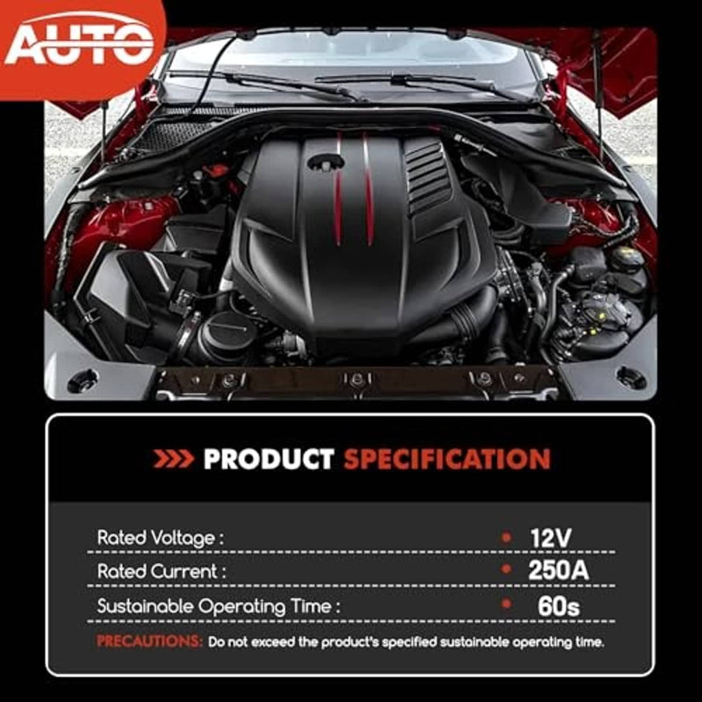 Outboard engine bay with black engine cover and product specification panel
