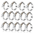 Set of chrome t-bolt hose clamps with stainless band and screw, 14-pack shown