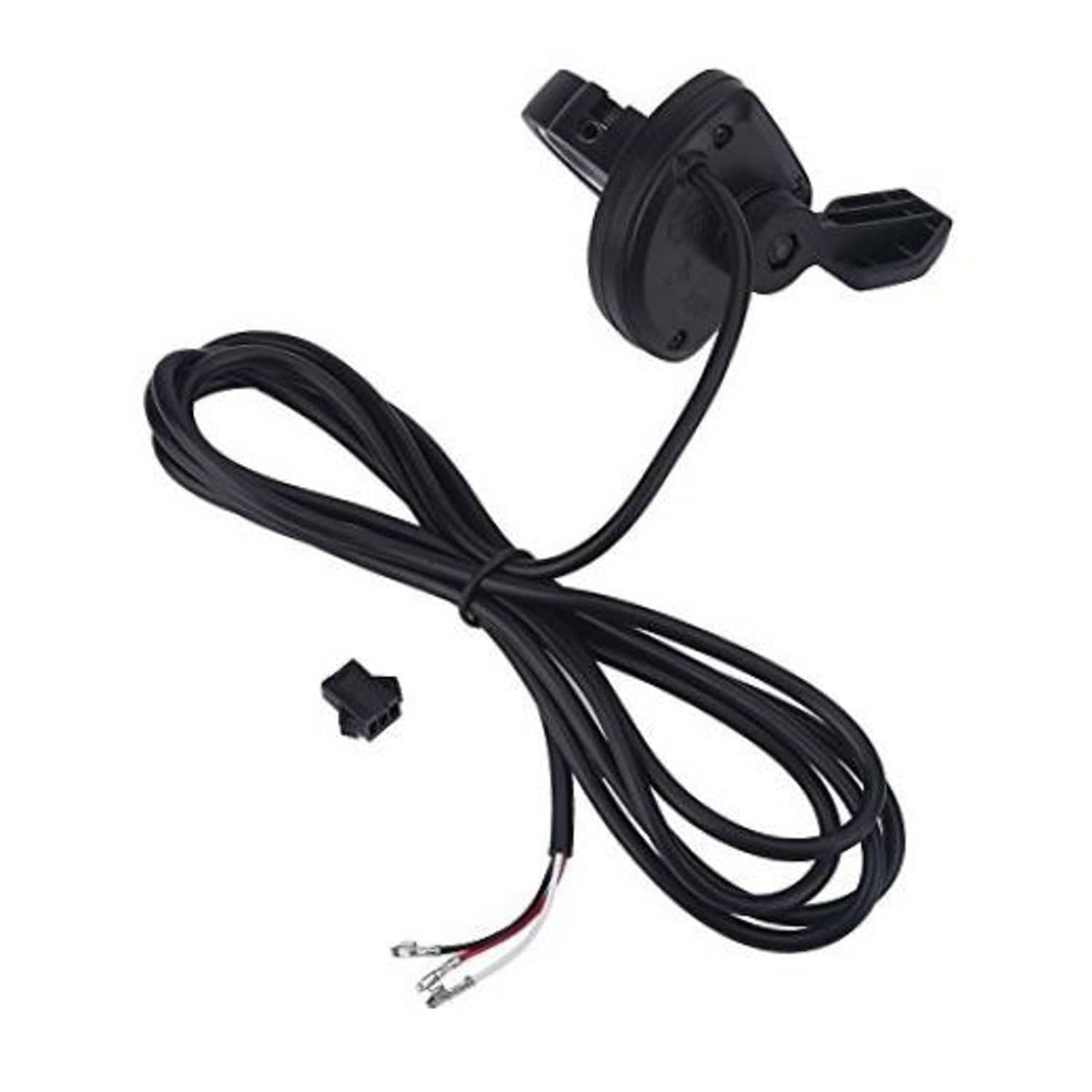 Bike thumb throttle trigger with black cable and connector plugs