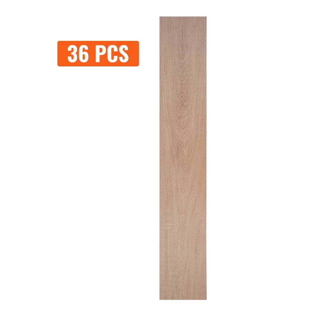 Self-adhesive vinyl floor tile with light natural wood grain, rectangular plank