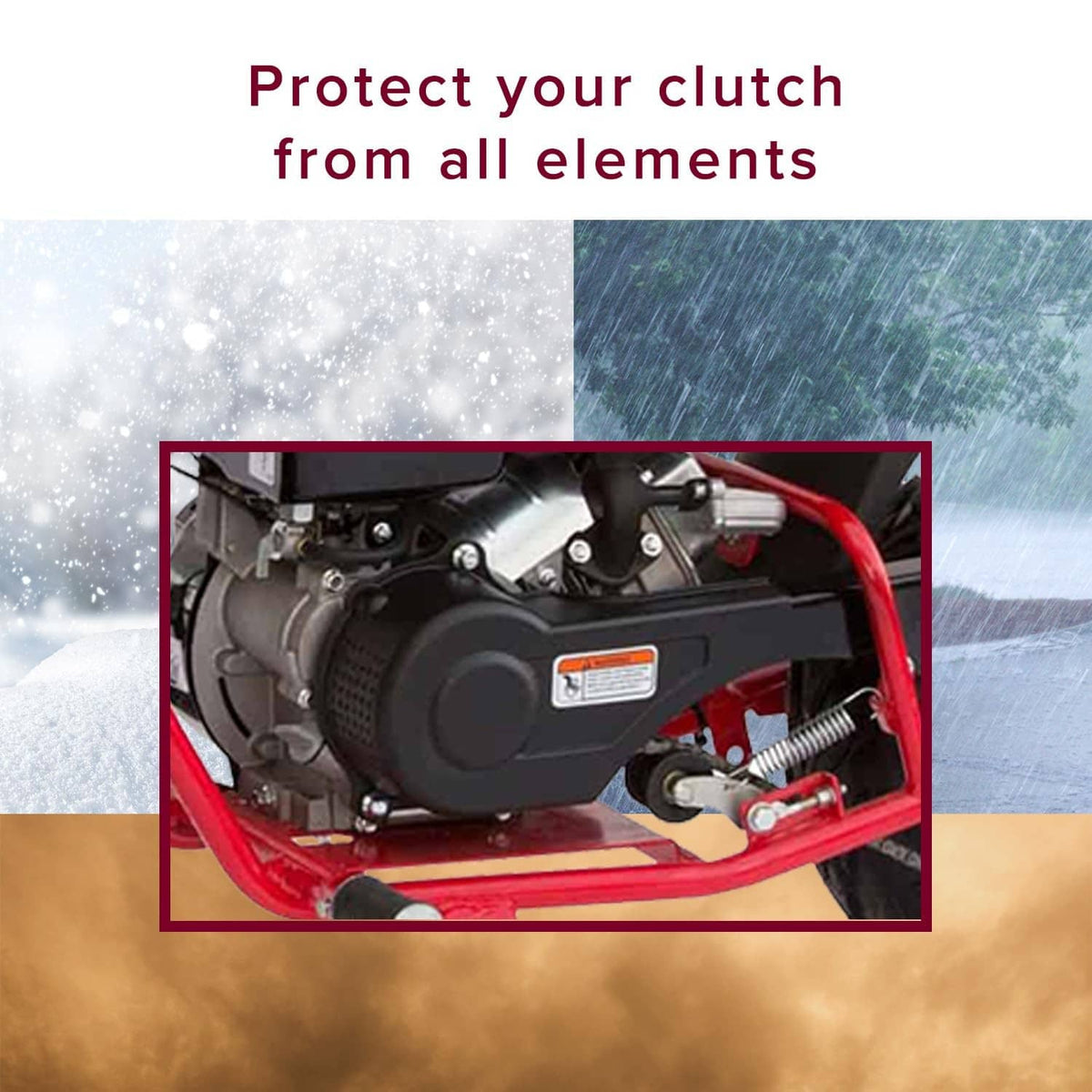 Black clutch cover replacement installed on a small engine, front view in red frame