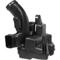 Black plastic air intake lower resonator with curved hose and mounting brackets
