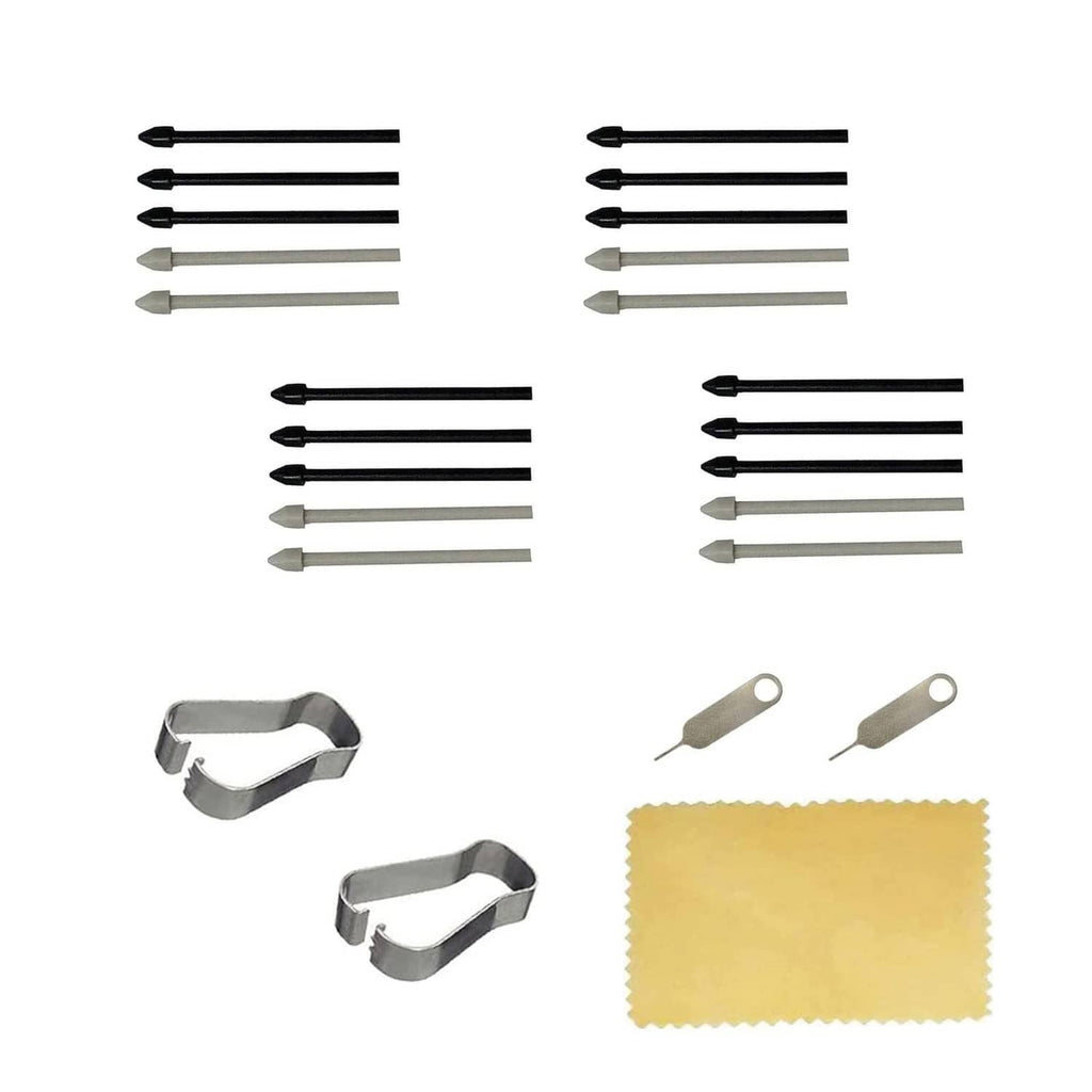 Replacement stylus nibs set, black and gray tips with small metal holder clips