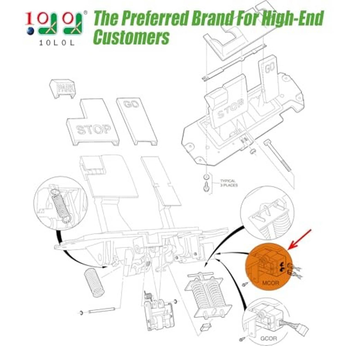 MCOR throttle potentiometer installation diagram with highlighted control area