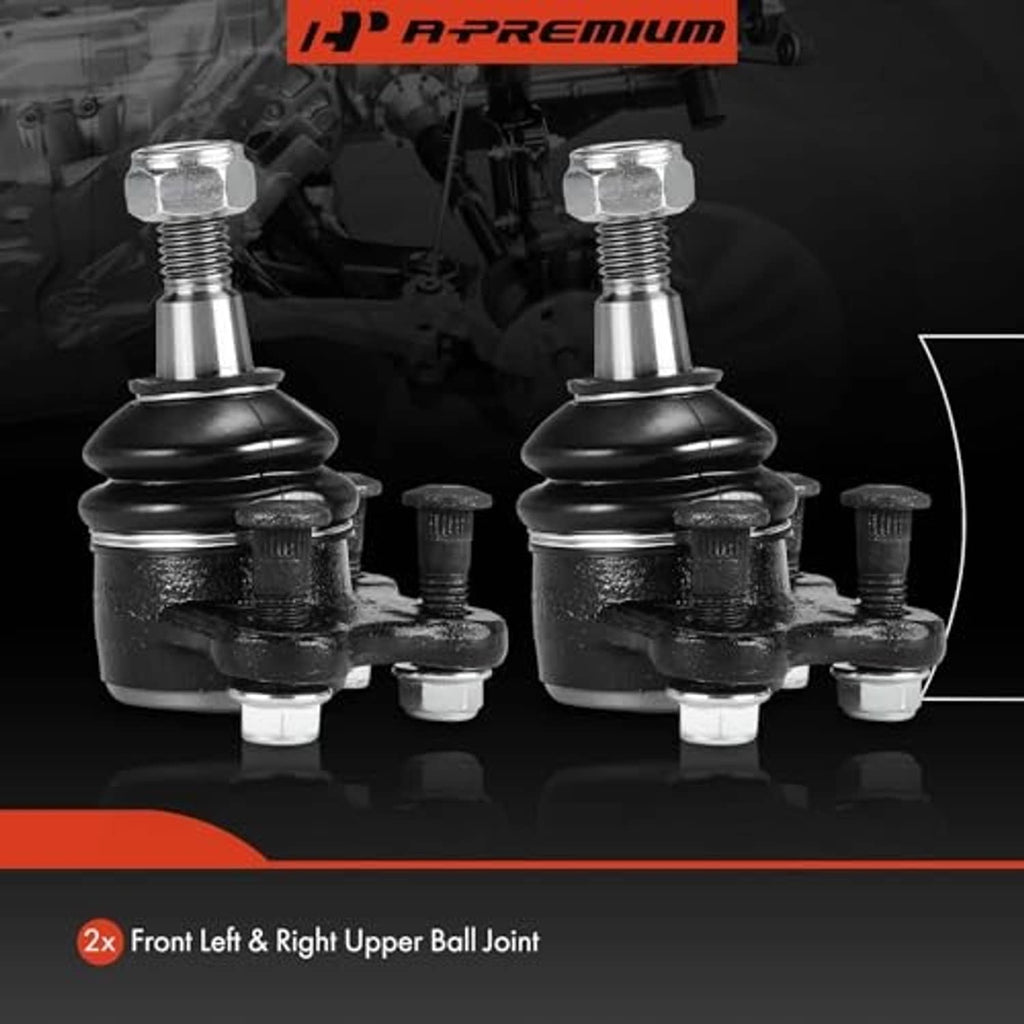 Front upper ball joint pair with black dust boots and threaded studs