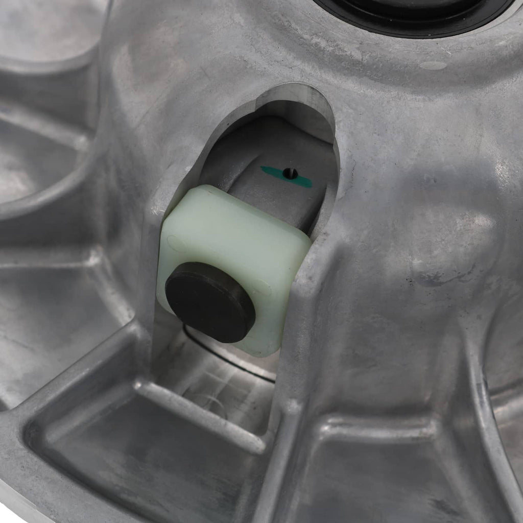 Secondary driven clutch damper block with teal insert inside gray housing