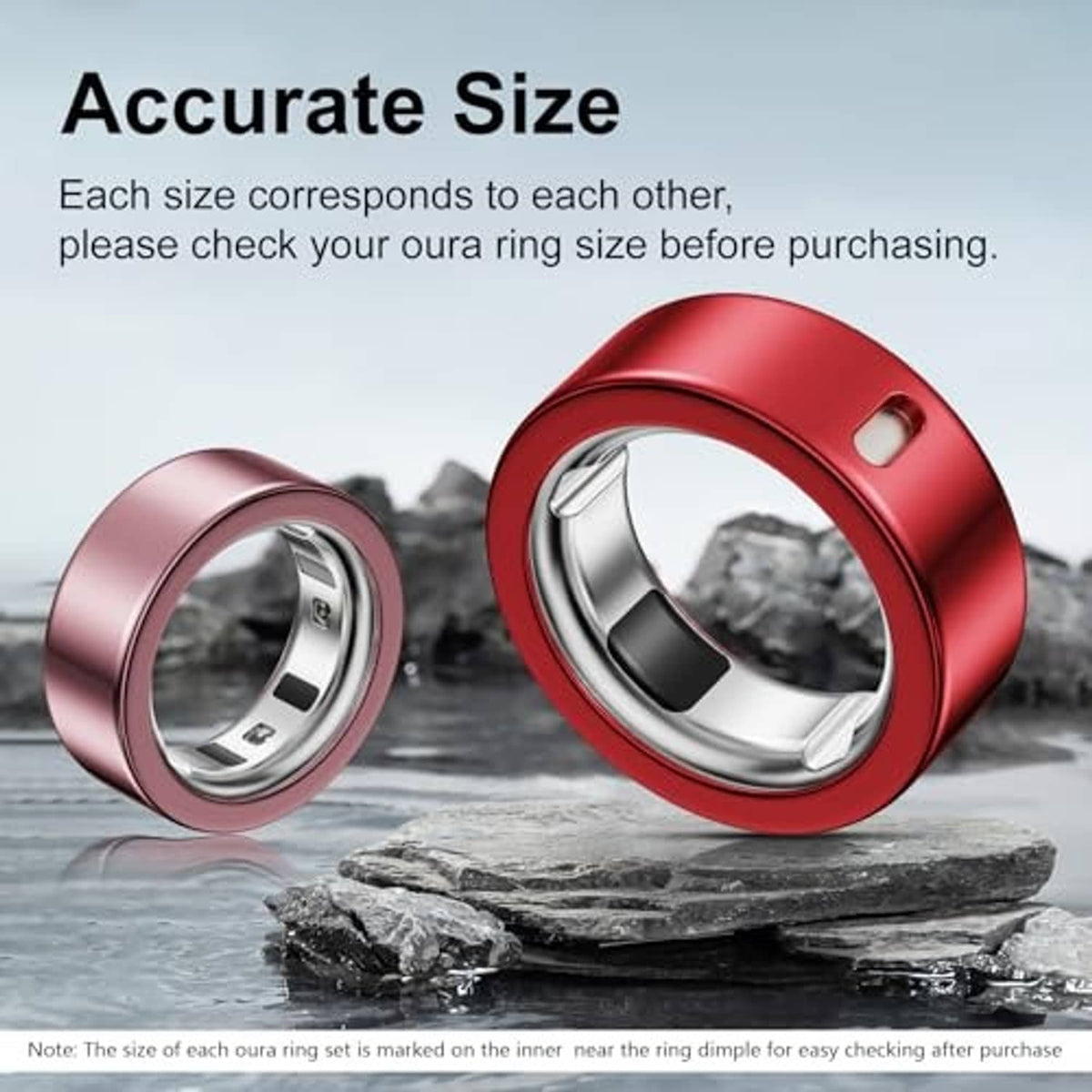 Red and rose-gold Oura ring covers with open inner channel and anti-scratch finish