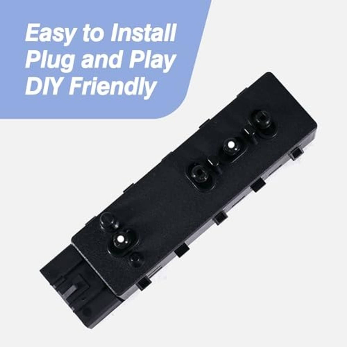Black power seat adjuster switch module with four mounting posts and 10-pin end