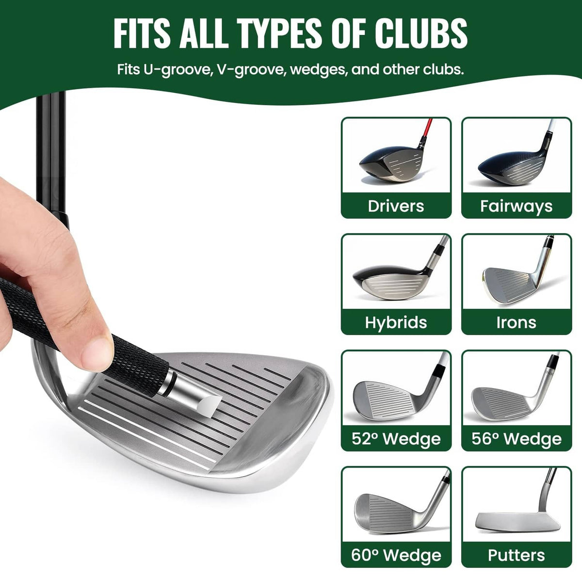 Golf club groove sharpener brush tool with ribbed surface for cleaning club grooves