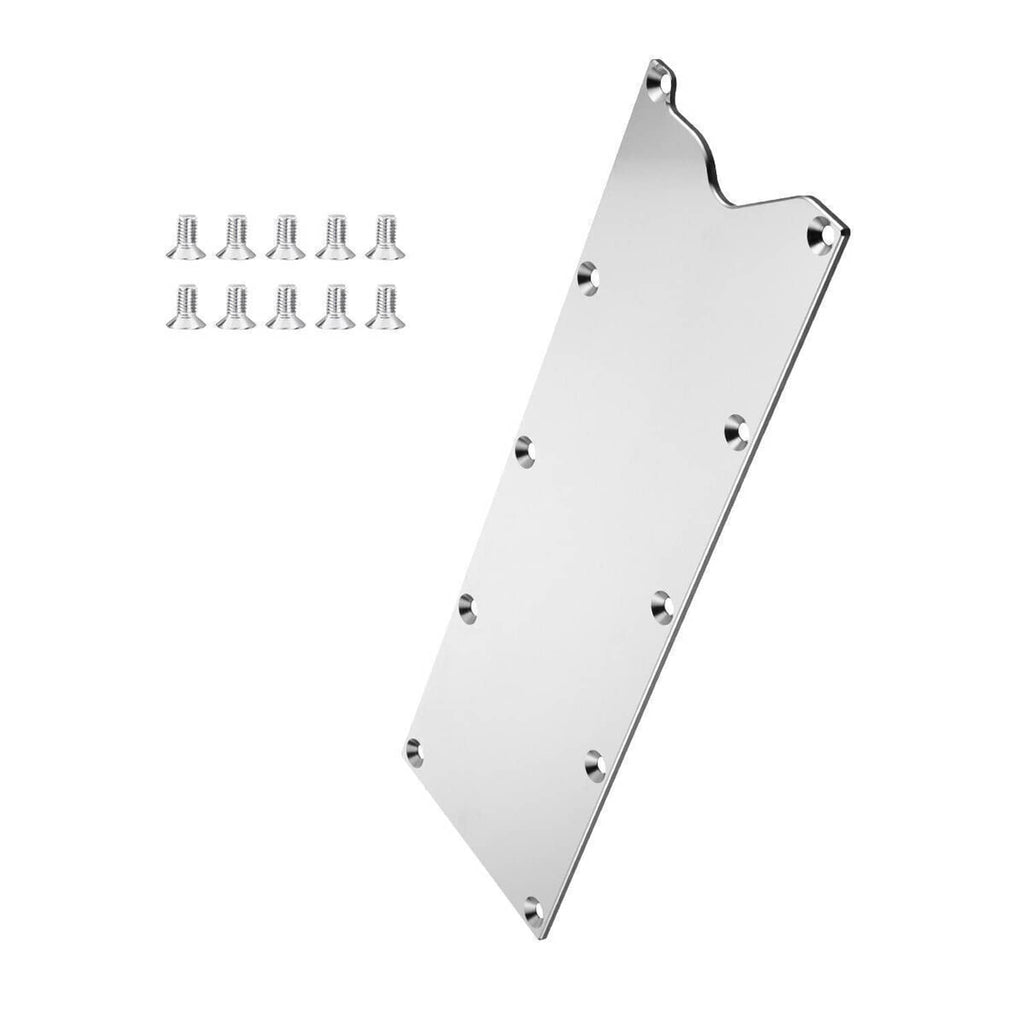 Billet valve cover plate kit, silver plate with mounting holes and screws