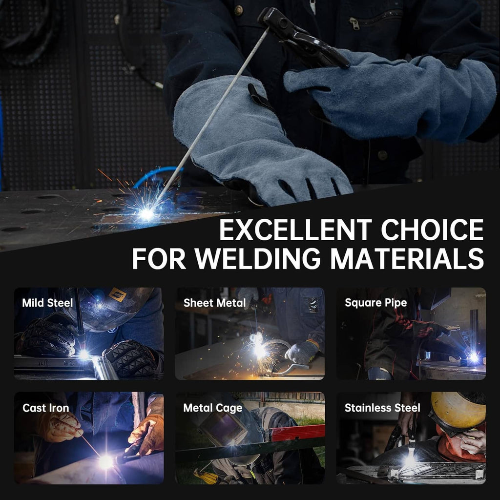 HITBOX mini stick welder with bright welding sparks over metal workpieces.