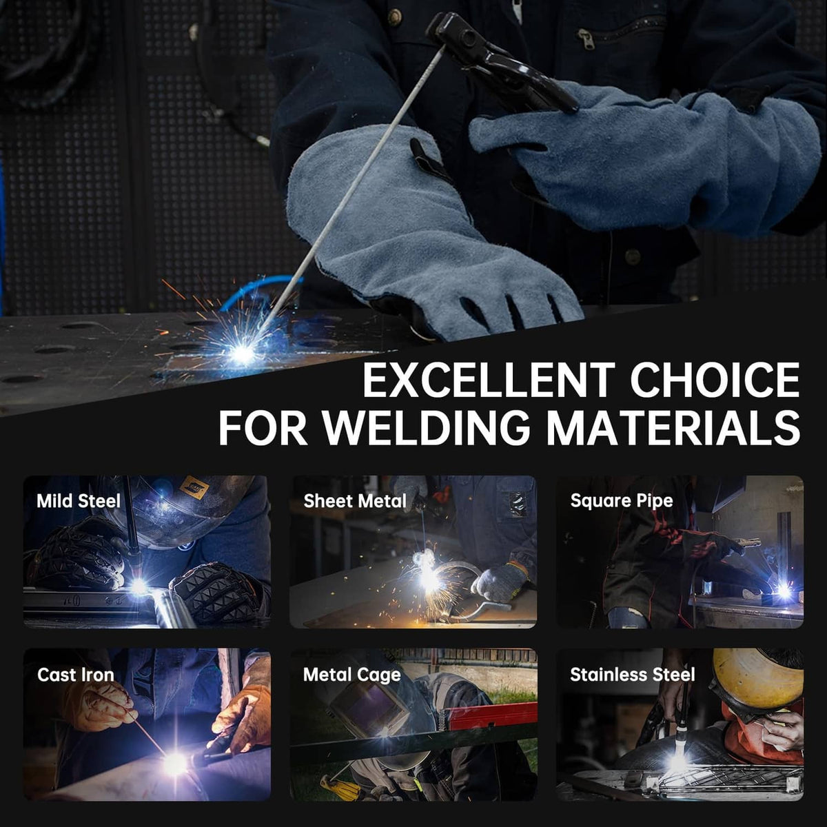HITBOX mini stick welder with bright welding sparks over metal workpieces.