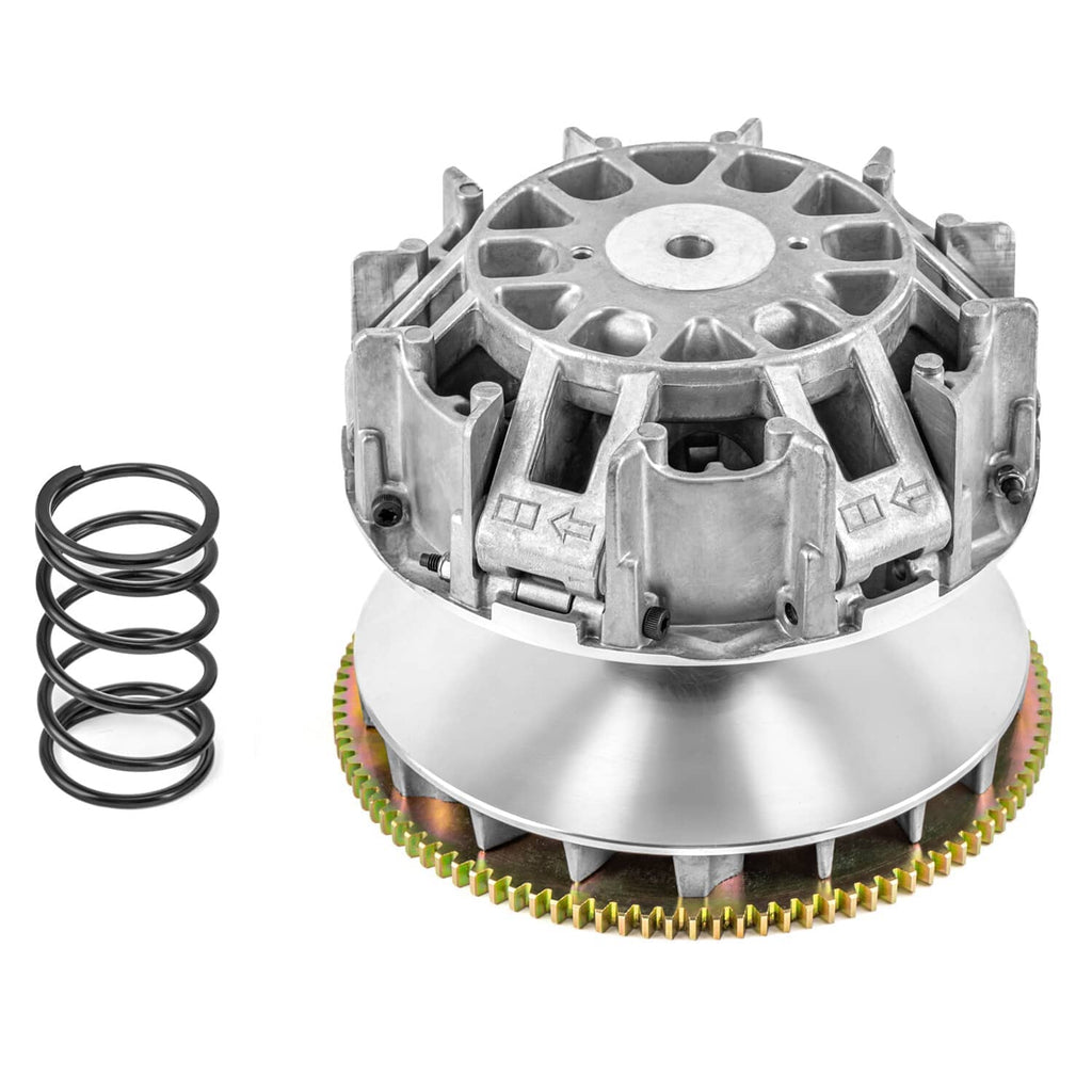 Complete drive clutch kit with silver housing, gold ring gear, and black spring