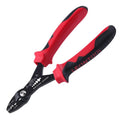 Red and black 4-in-1 electricians pliers with insulated grips and cutting jaws