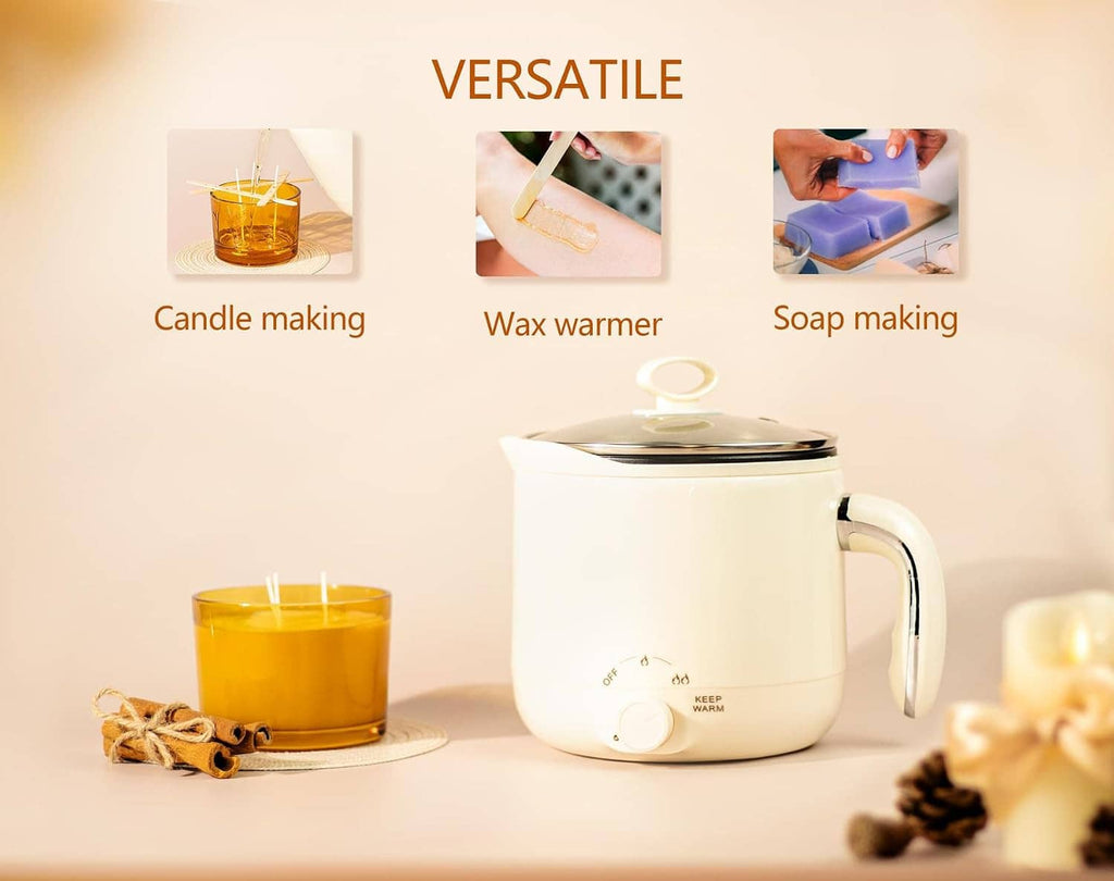 Electric wax melting pot, white warming pot with spout and knob controls