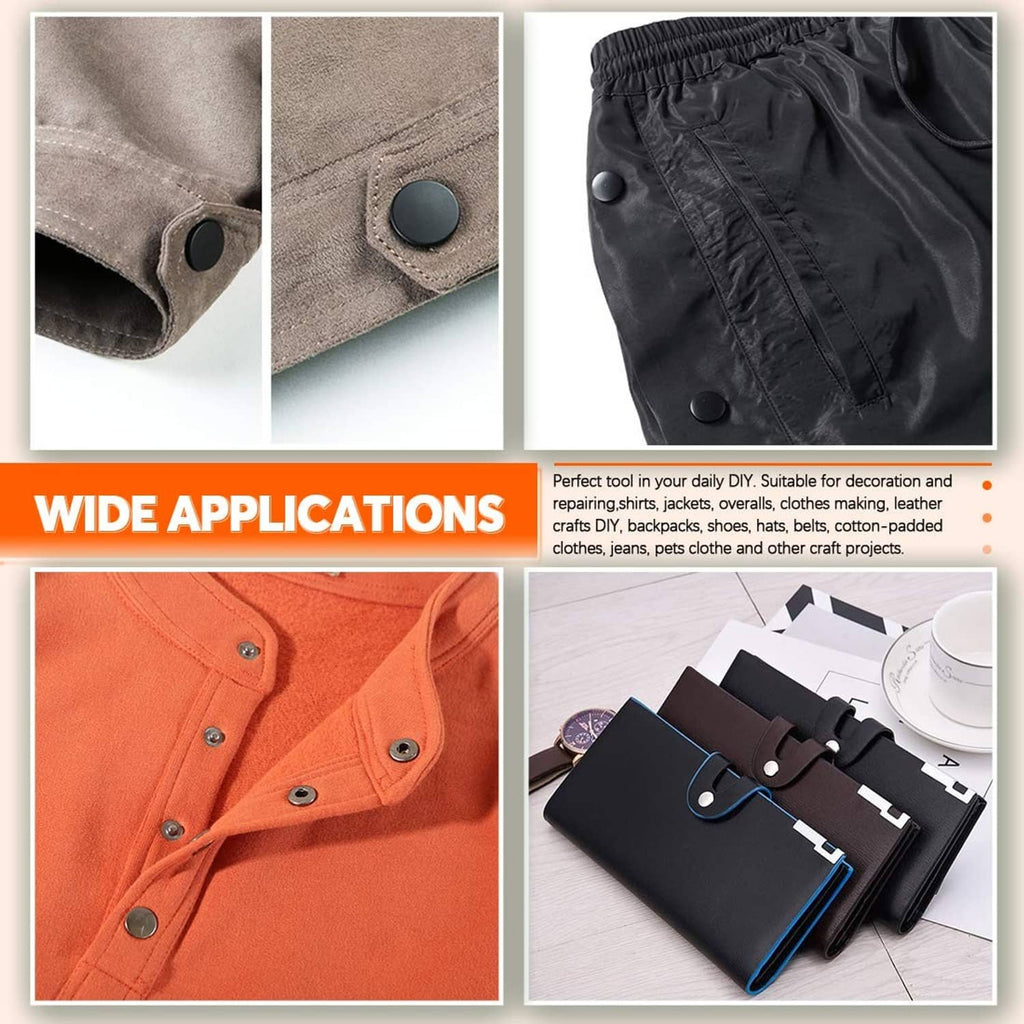 Snap fasteners on fabric garments with button-like snap caps and matching bases