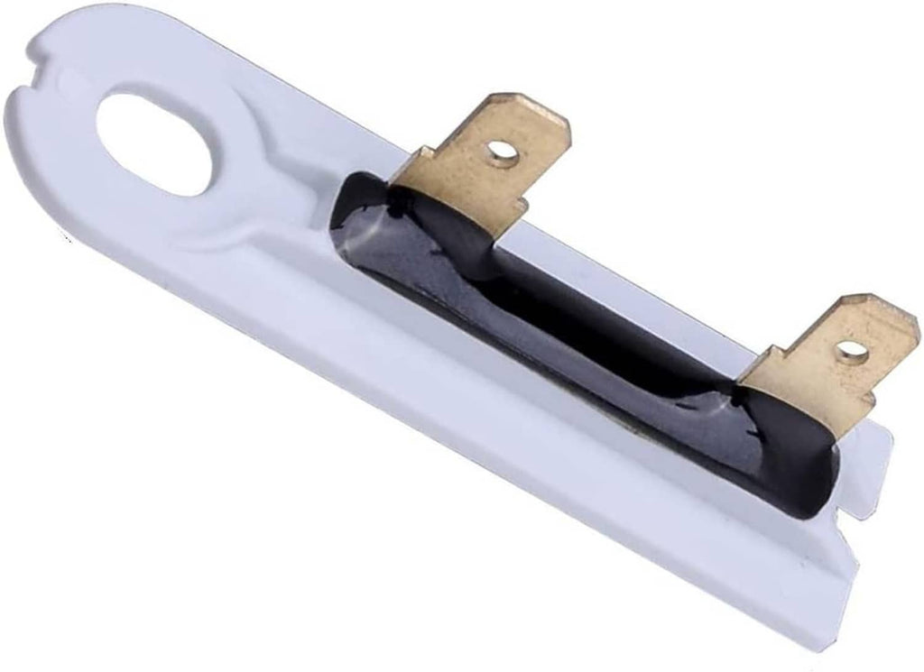 Dryer replacement part with white housing, black insulators, and two brass terminals