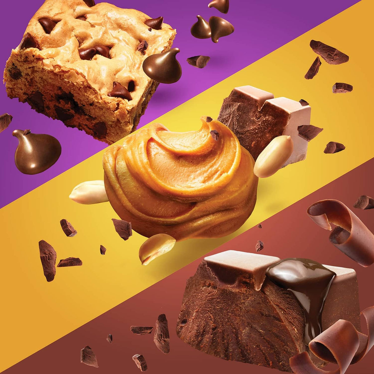 Chocolate protein bars with peanut butter swirl and chocolate pieces
