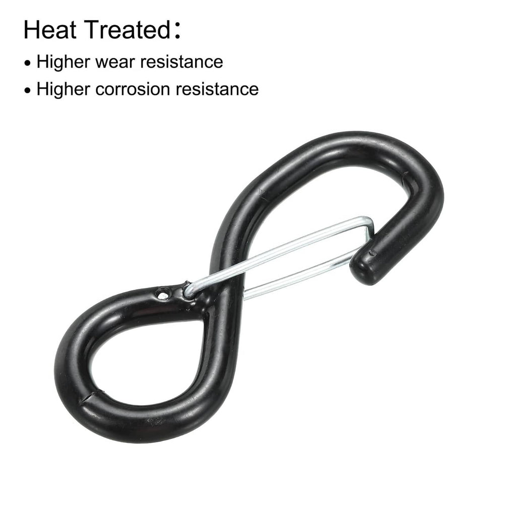 Black rubber S hook with latch, silver crossbar, heat-treated steel hardware