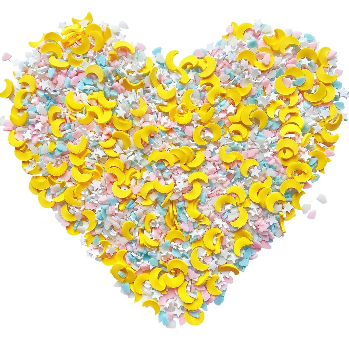 Small resin sprinkle mix with yellow moons, pastel clouds, and white stars