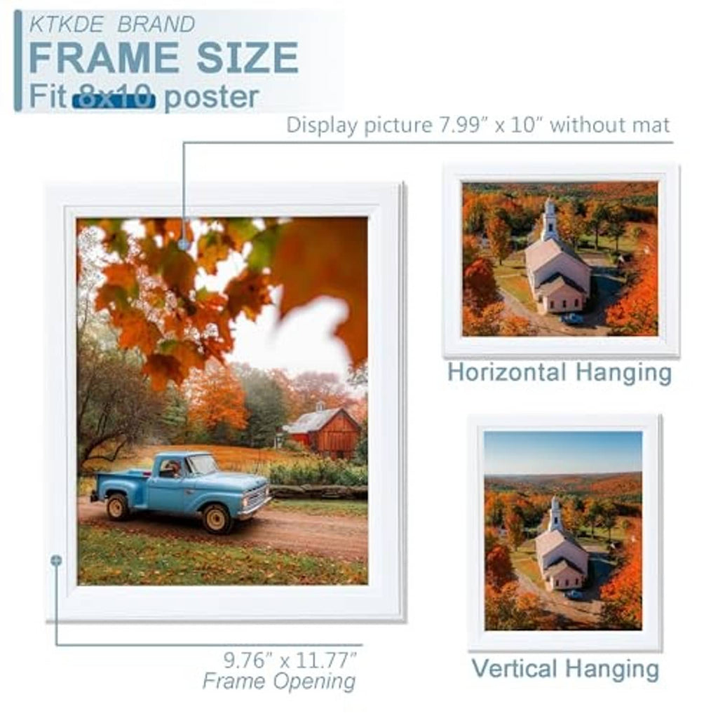 White wooden 8x10 picture frame set with hanging options for portrait and landscape