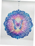 Blue and purple butterfly floral wind spinner with hanging hook and chain