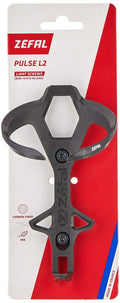 Zefal Pulse L2 bicycle bottle cage in black, shown on retail package