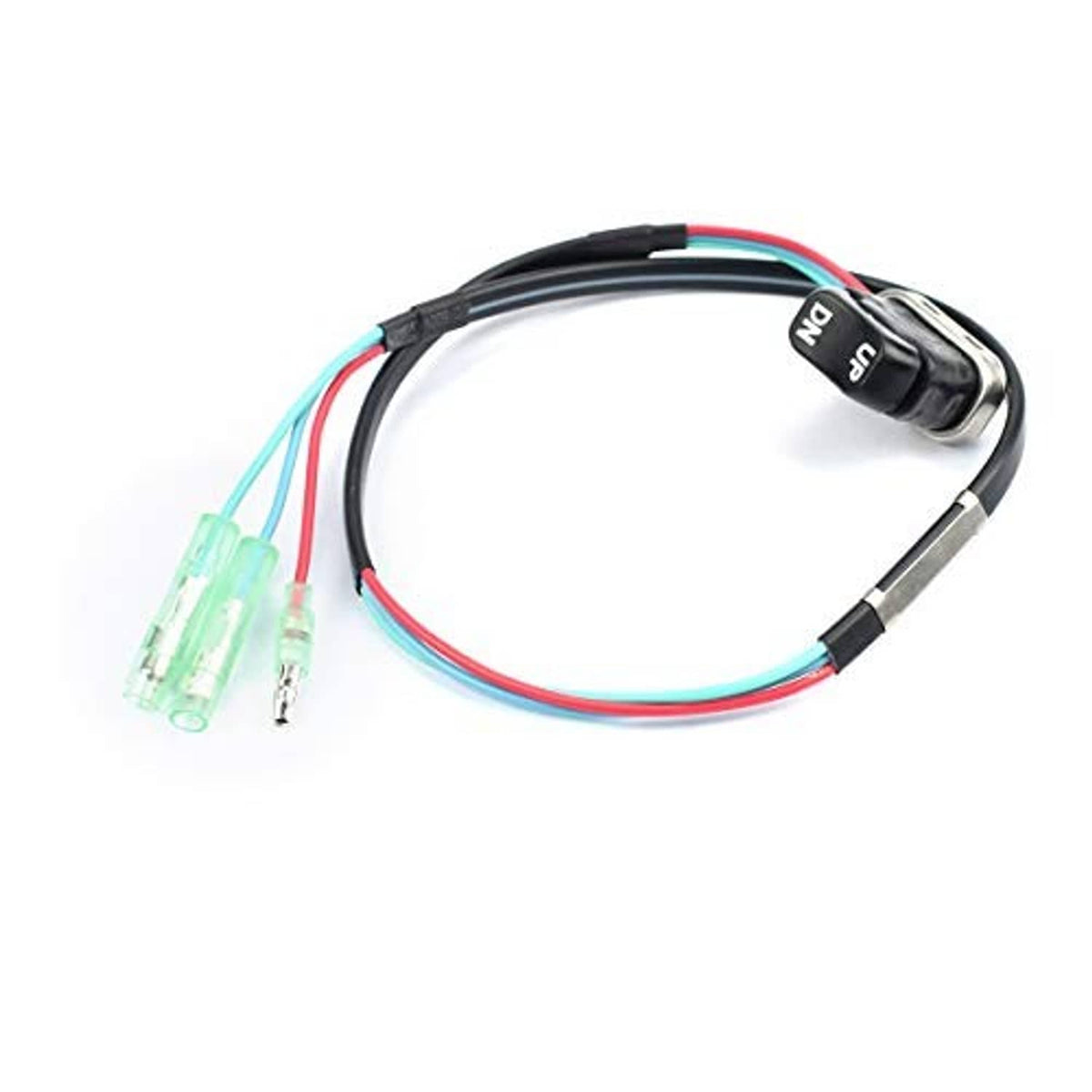Tilt trim switch wiring harness with black UP/DN rocker and multicolor wiring with plugs