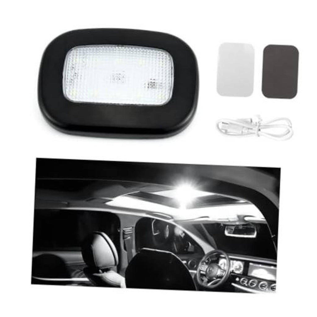 Black magnetic LED car roof light with rectangular diffuser and USB charging cable