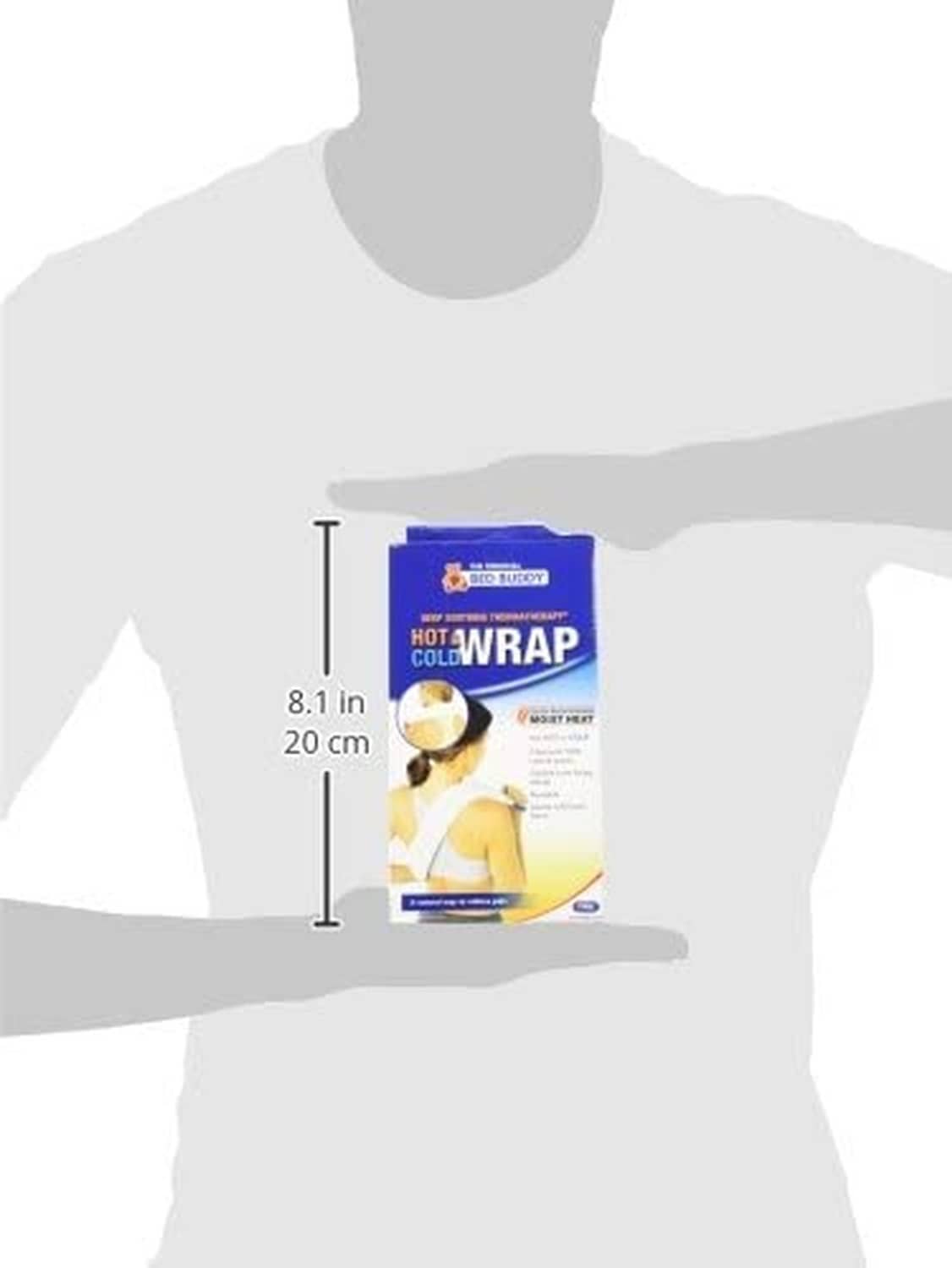 Hot and cold neck wrap retail box with size measurement and wrap illustration