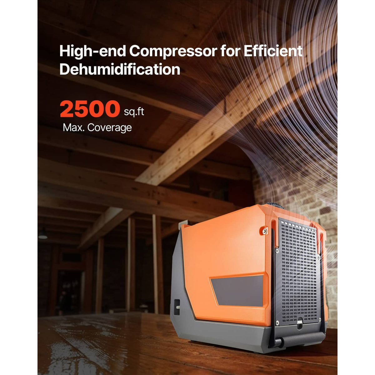 Commercial dehumidifier with pump, orange front panel and side air intake