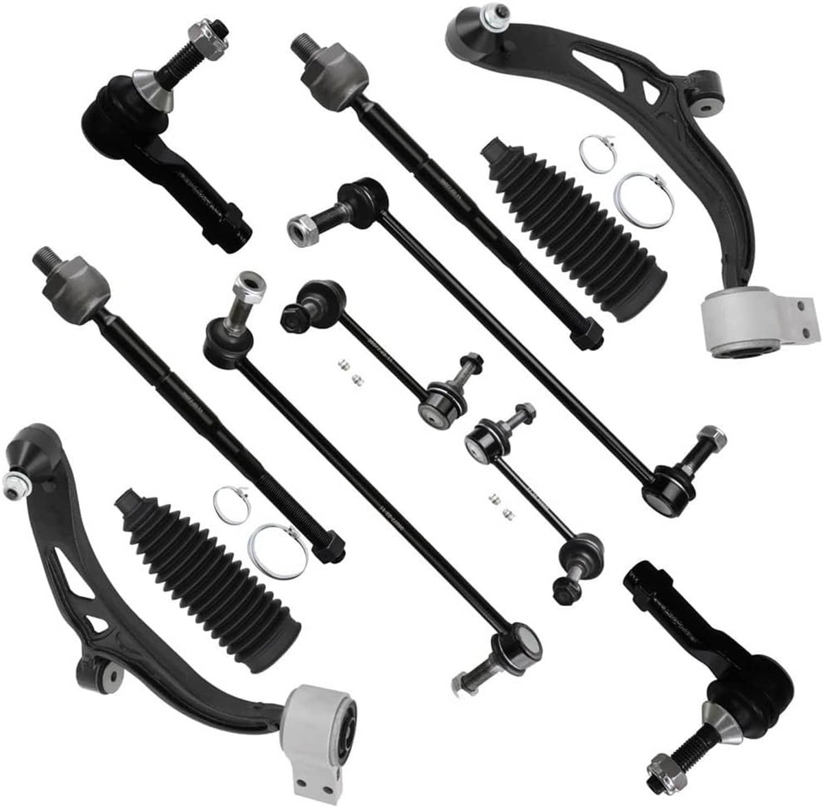 Front suspension steering linkage parts kit with control arms, ball joints, and boots