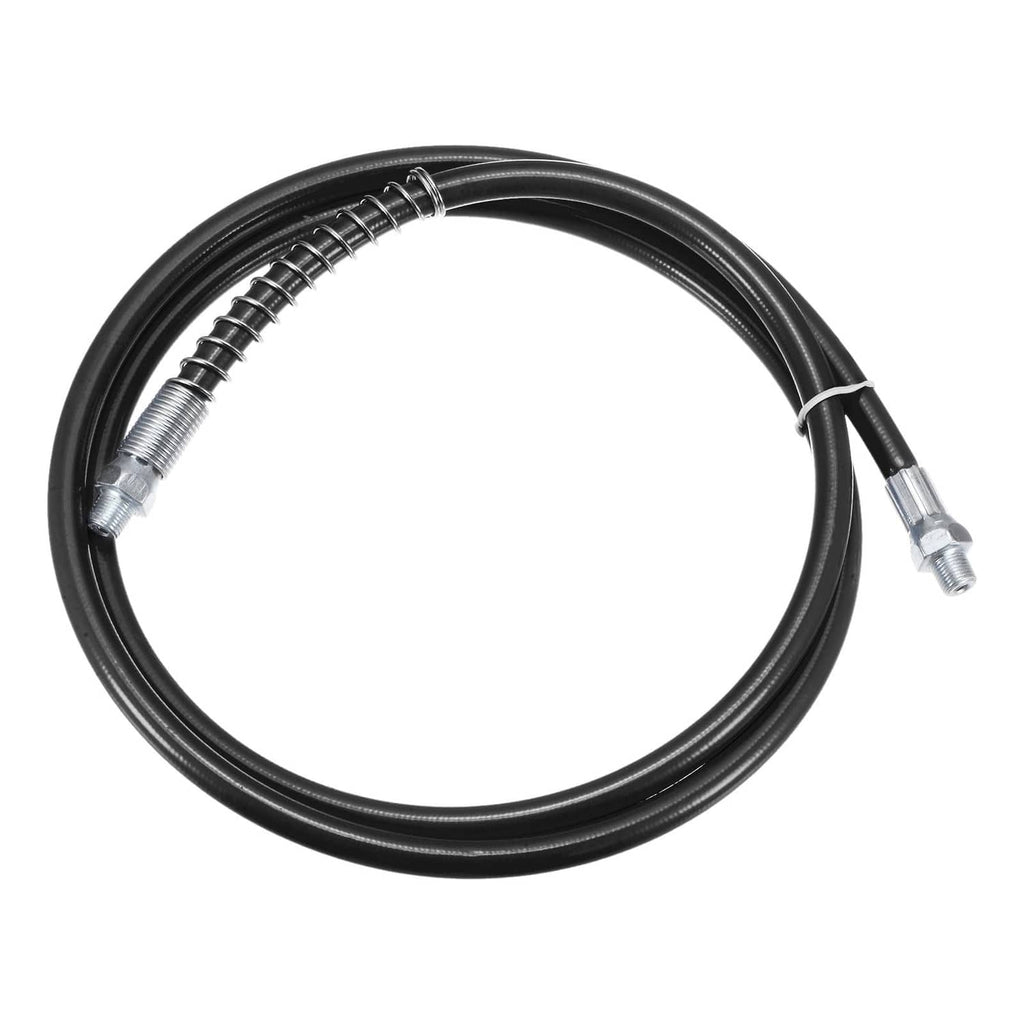 Black grease gun hose with spring-flex coil and metal end fittings, 59 in long