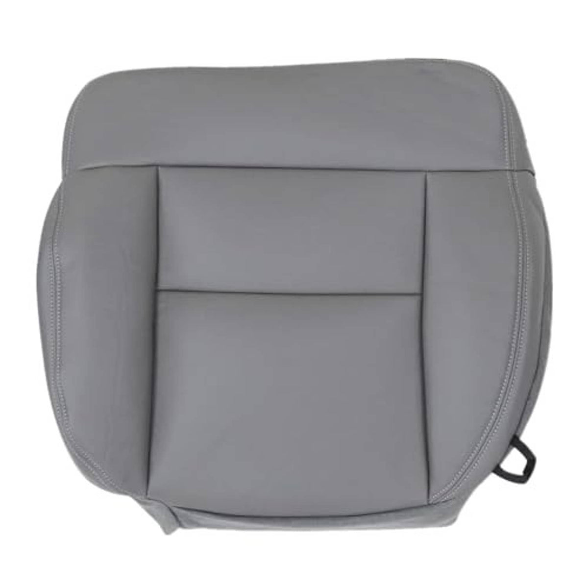 Gray front driver side seat cover bottom replacement with stitched center divider and edges